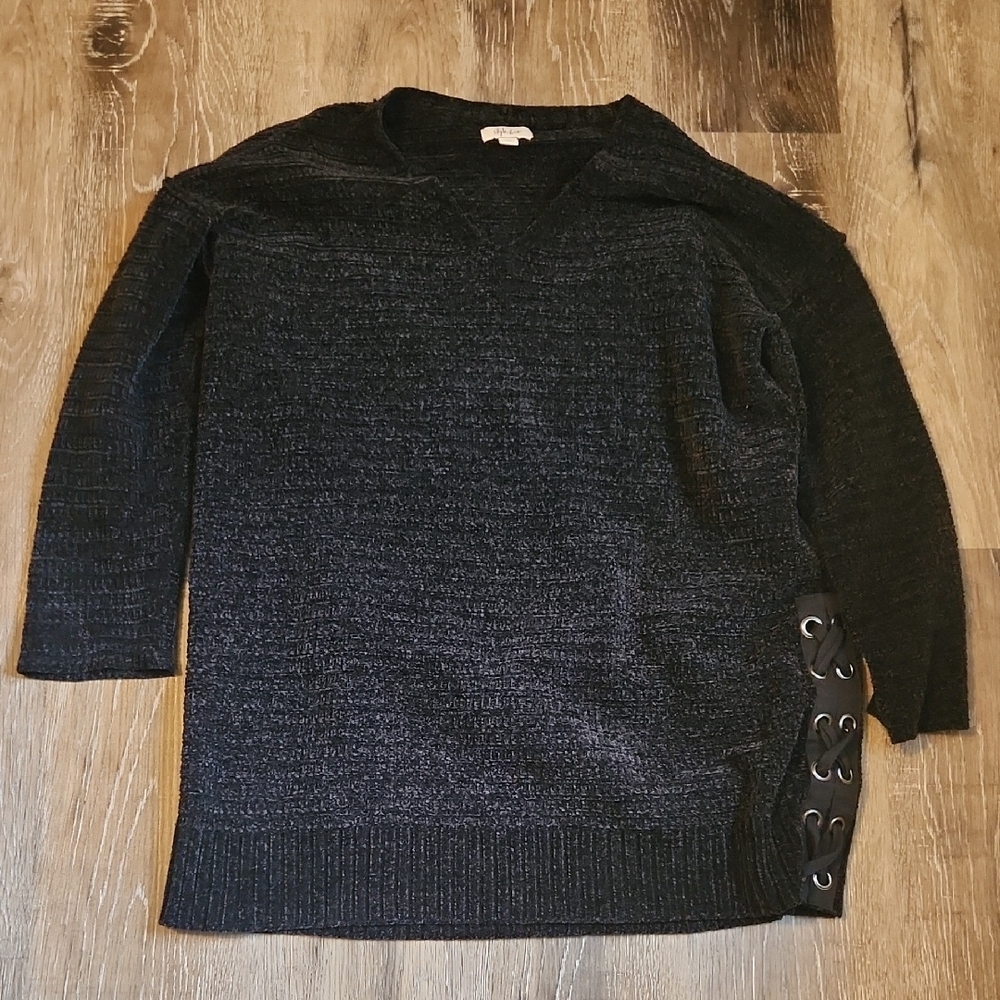 Women's Black Sweater with Side Lace Detailing